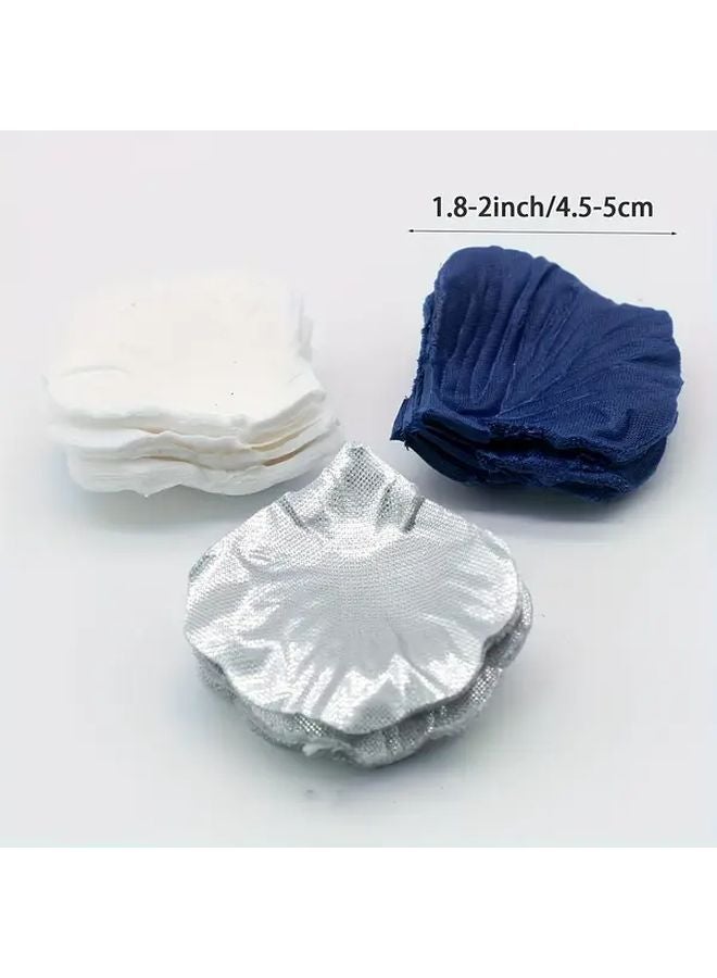 Navy Blue And Silver Fabric Rose Petals 1000pcs For Wedding Table Decorations - Image 3